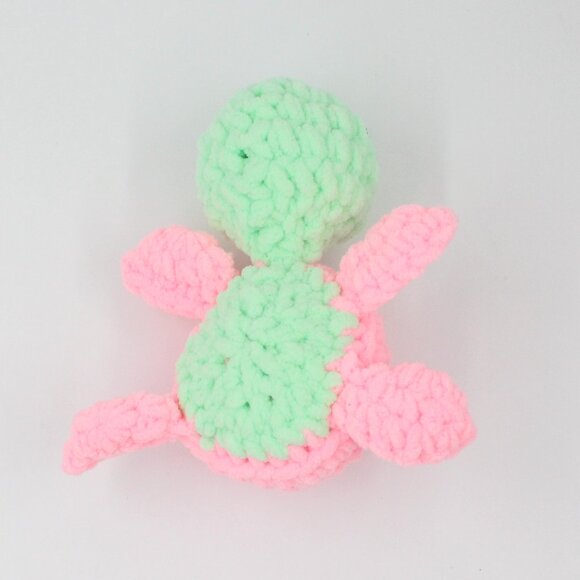 Plush Polyester Pink and Green Crochet Amigurumi Turtle - Picture 6 of 6